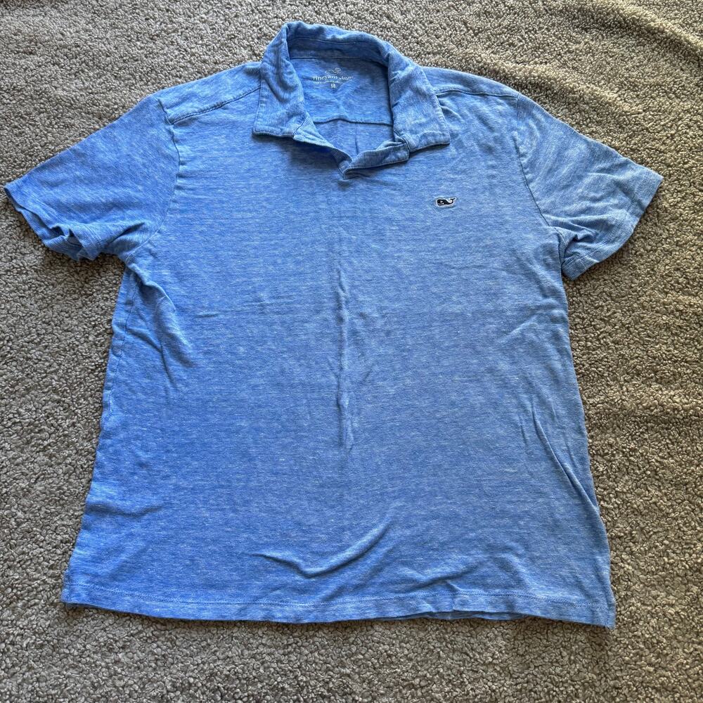 Vineyard Vines Men's Blue Microstripe Linen Cotton Polo Size M